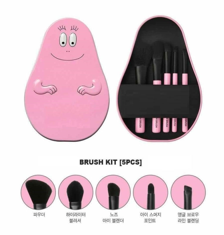 Bộ cọ trang điểm 05 cây kèm hộp đựng hình mặt cười (Hồng) - Set 05 cọ trang điểm: cọ má hồng/tạo khối, cọ highlight, cọ sóng mũi, cọ mắt , cọ mày,...