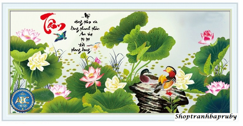 Tranh đính đá Chữ Tâm hoa sen VS457 kích thước 100 x 50 cm