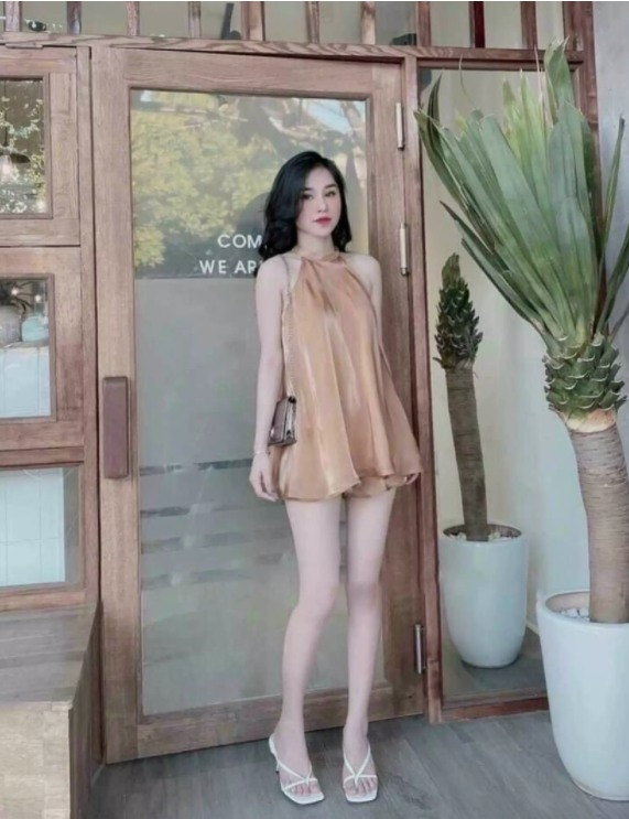 Set bộ nữ quần đùi áo cổ yếm chất phi đũi cao cấp #setbonu