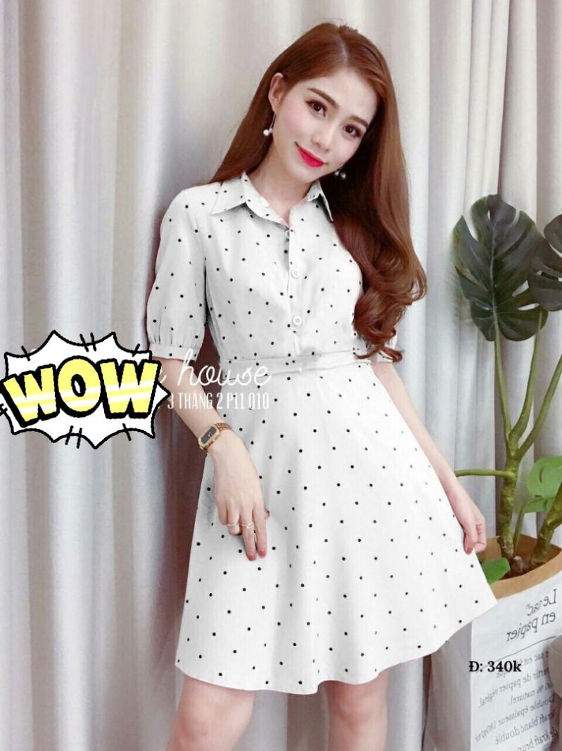Đầm sơ mi chấm bi xinh xắn