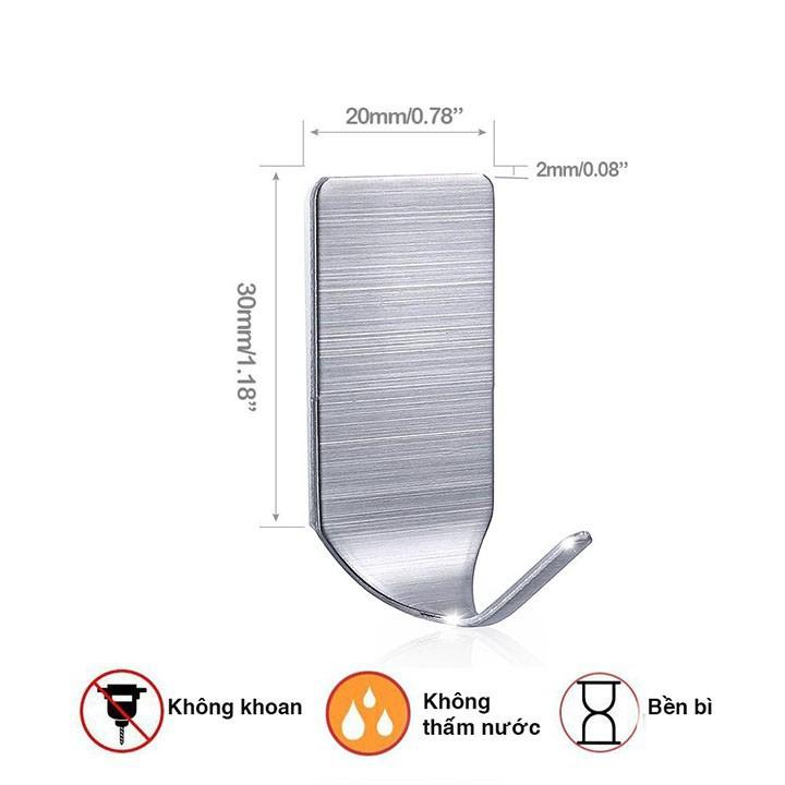 Combo 12 móc inox sus304 dán tường sử dụng keo 3m không cần khoan tường, móc treo đồ dán tường tiện lợi