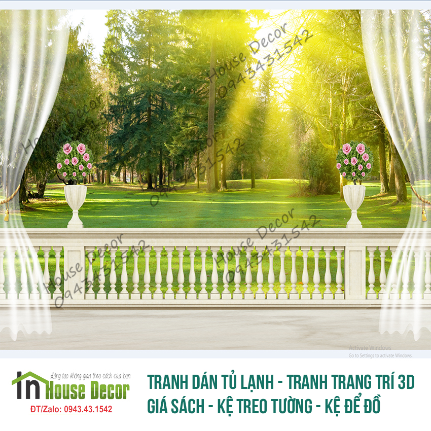 Tranh dán tường 3D cửa sổ, Tranh Dán Tường 3d Phòng Khách, phòng ngủ hiện đại