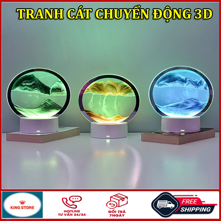 Tranh cát chuyển động 3D, tranh cát chảy nghệ thuật hình tròn trang trí để bàn decor làm việc làm quà tặng cao cấp roav anker