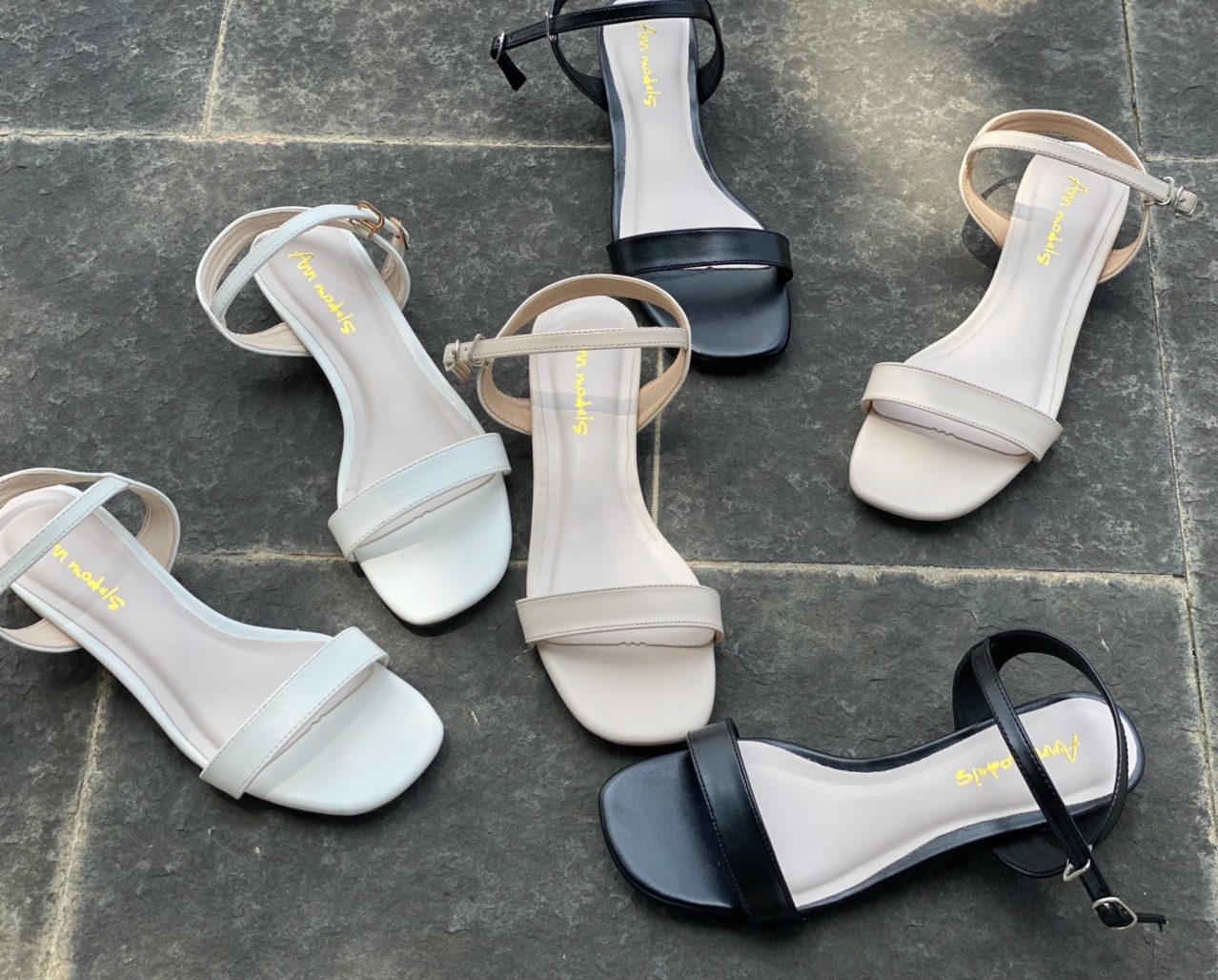(Hỗ trợ đổi size) Giày sandal 2 phân gót vuông phối quai ngang kiểu dáng basic _A034