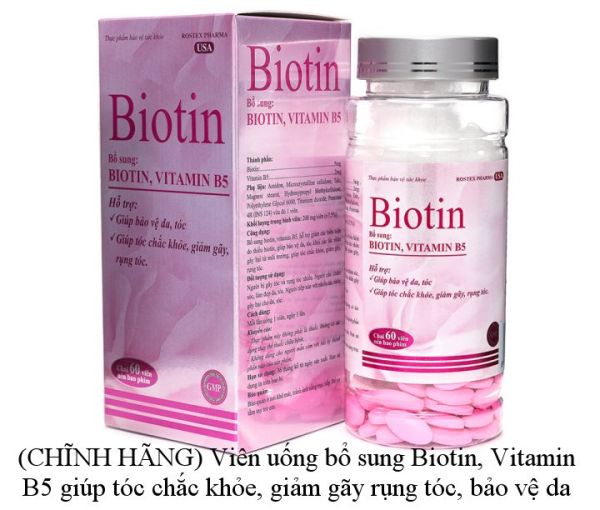 (CHĨNH HÃNG) Viên uống bổ sung Biotin, Vitamin B5 giúp tóc chắc khỏe, giảm gãy rụng tóc, bảo vệ da tóc - Chai 60 viên