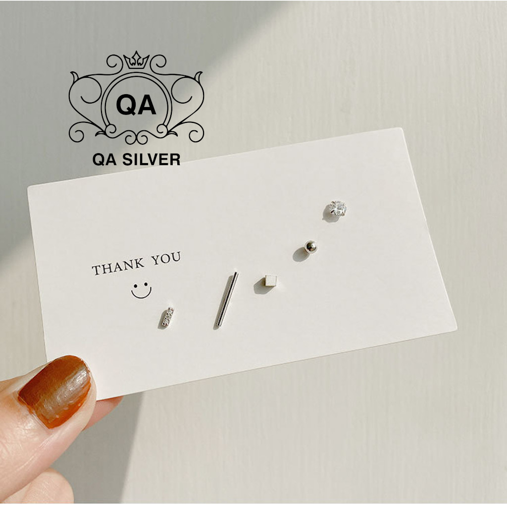 Set bông tai bạc 925 nụ 5 món khuyên đính đá nam nữ unisex S925 MINIMAL QA SILVER Earrings EA200413