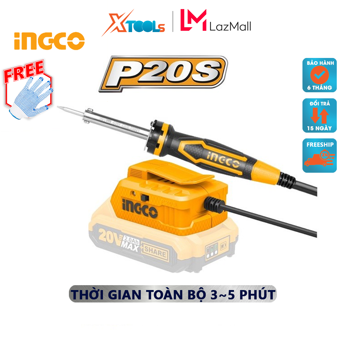 Soldering iron battery 20V ingco CSILI2001 | welding machine body lead battery heated melt lead-free soldering để made the joints on the printed circuit board PCB or connector metal details [xtools] [genuine]