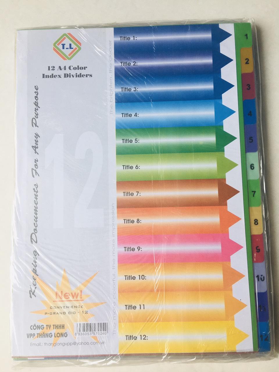 10 xấp Bìa phân trang nhựa 12 số, Bìa lưu hồ sơ nhựa 12 số, Bìa chia hồ sơ 12 số bằng nhựa