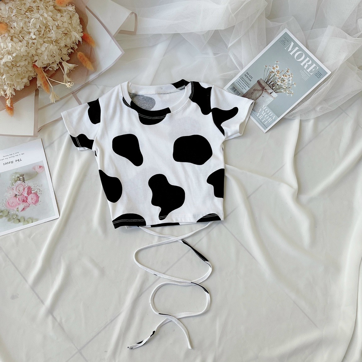 [HCM]Áo Croptop Màu Bò Sữa Quấn Bụng