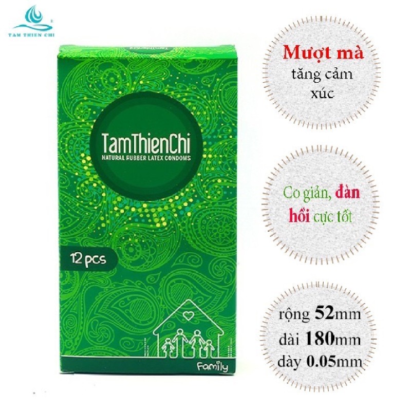 Bao cao su Tâm Thiện Chí Family siêu mỏng nhiều gel bôi trơn hộp 12 bao HEBU STORE