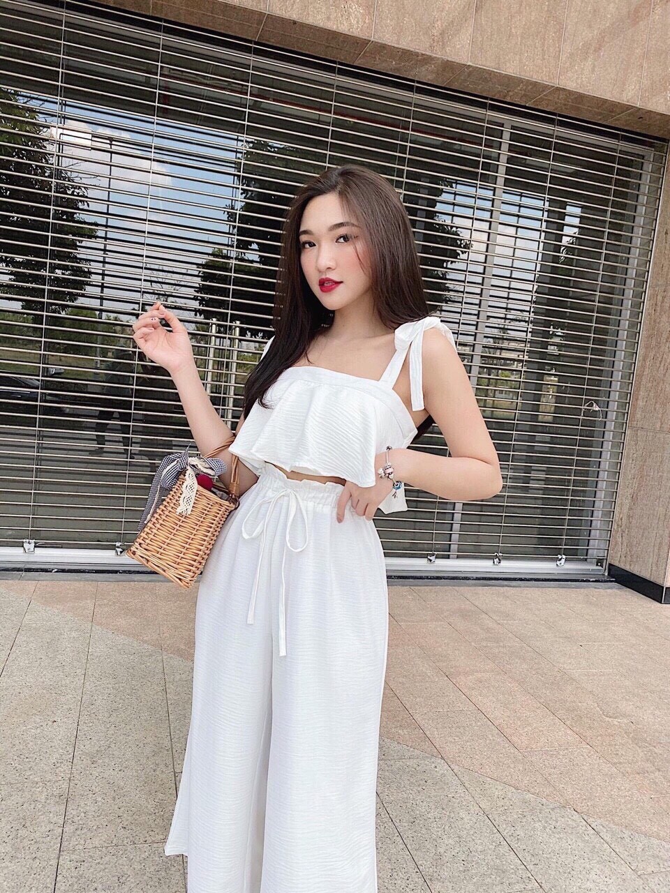 Set bộ nữ quần ống rộng áo tầng 2 dây cực đẹp #setboquanrongaotang
