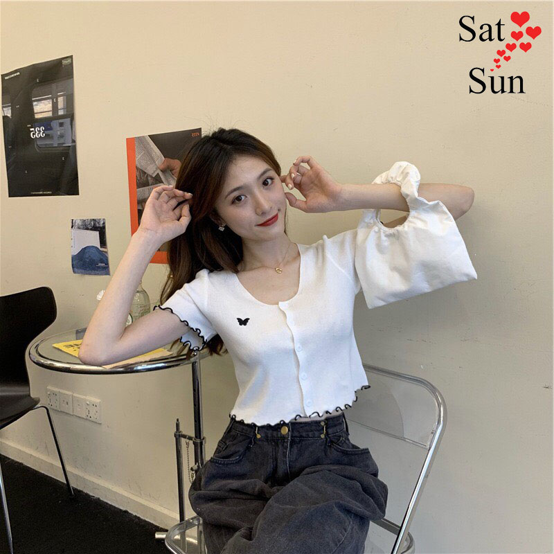 Áo len croptop nữ chất mongtoghi mỏng thoáng mát satsun