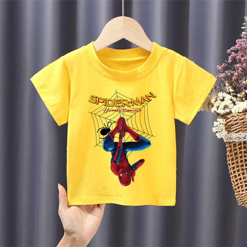 Áo thun người nhện spider-man cho bé trai màu vàng vải mềm mịn