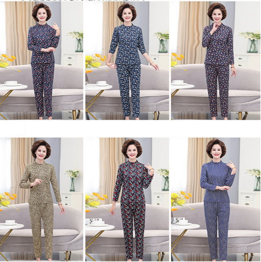 Đồ bộ nỉ cổ 3 phân thu đông nữ trung niên