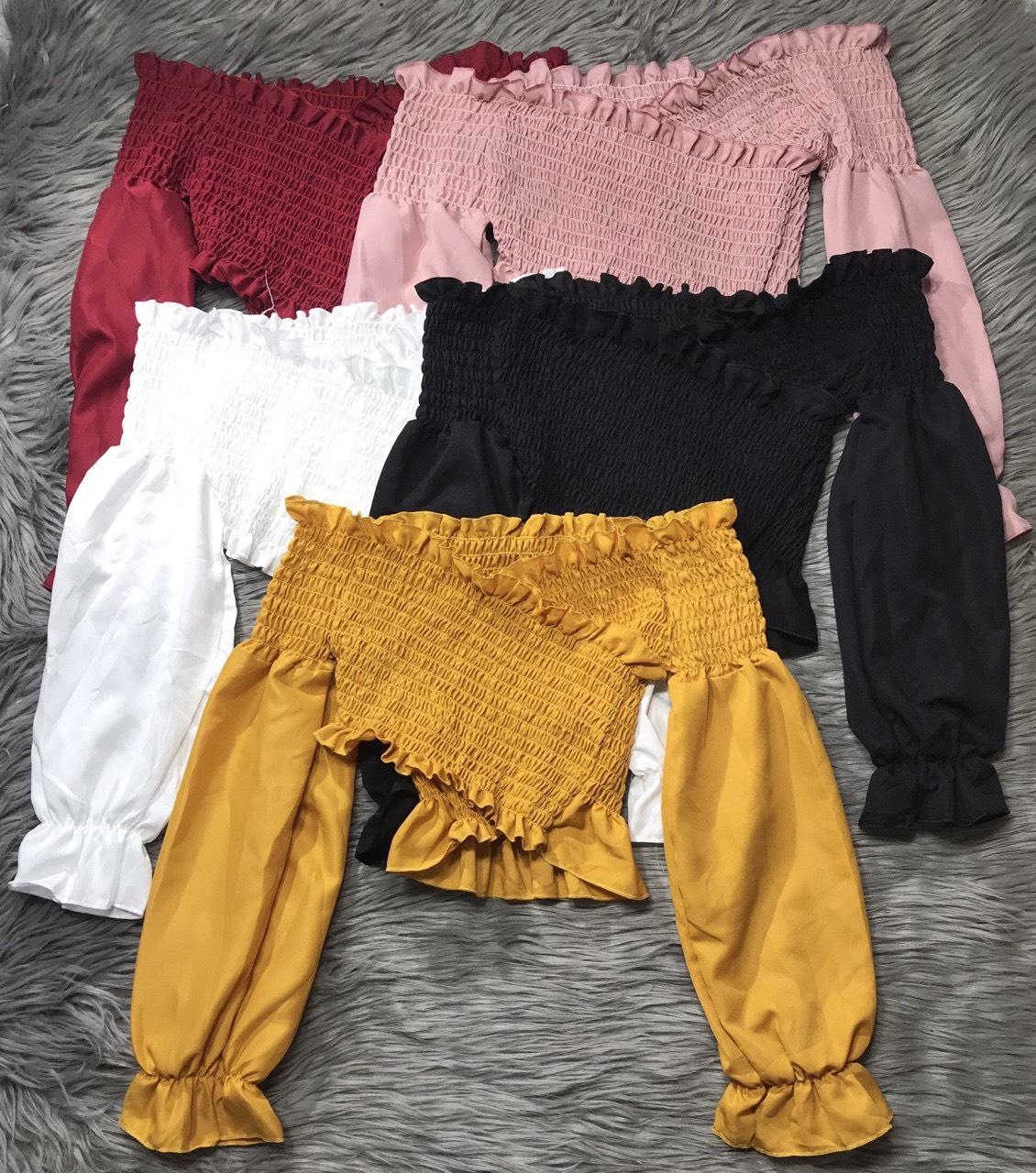Áo voan trễ vai nhúm đắp chéo siêu hot