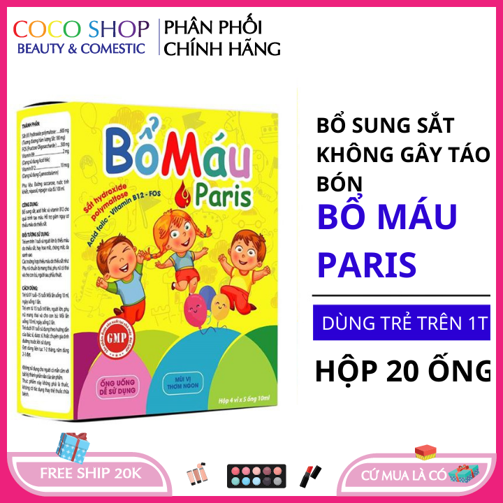 Bổ Máu Paris 20 ống giúp bé phát triển tăng cân ăn ngon ngủ tốt Bổ máu cho bé Bổ máu cho người lớn Sắt bổ máu Bổ sung sắt Viên sắt bổ máu Bổ sung sắt cho bé COCO SHOP HN