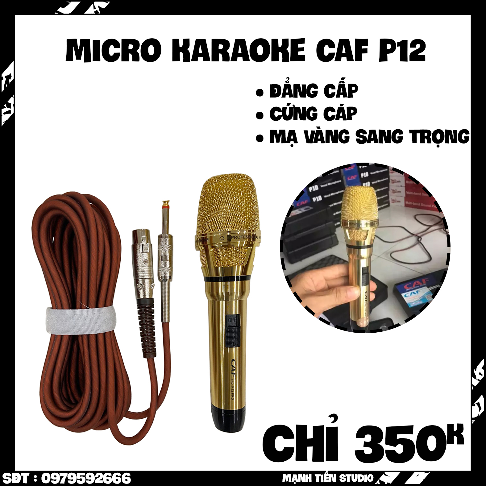 Micro karaoke có dây CAF P12 làm bằng kim loai chống va đập méo mó, phòng karaoke, dành cho hệ thống âm thanh gia đình bảo hành 12 tháng