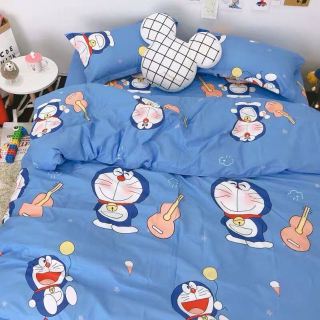 BỘ CHĂN PHAO GA GỐI 5 MÓN COTTON POLY MẪU DOREMON ĐÀN