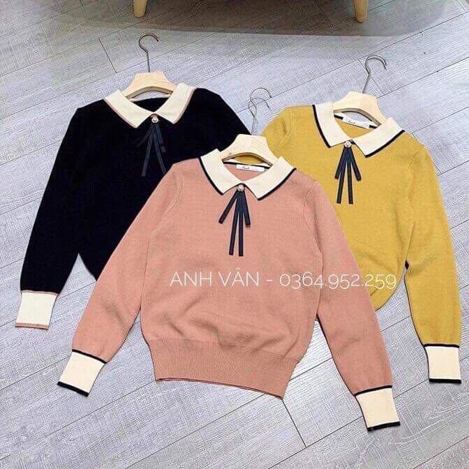 ÁO LEN CỔ BẺ - PHỐI NƠ HÀNG NHẬP QUẢNG CHÂU CAO CẤP