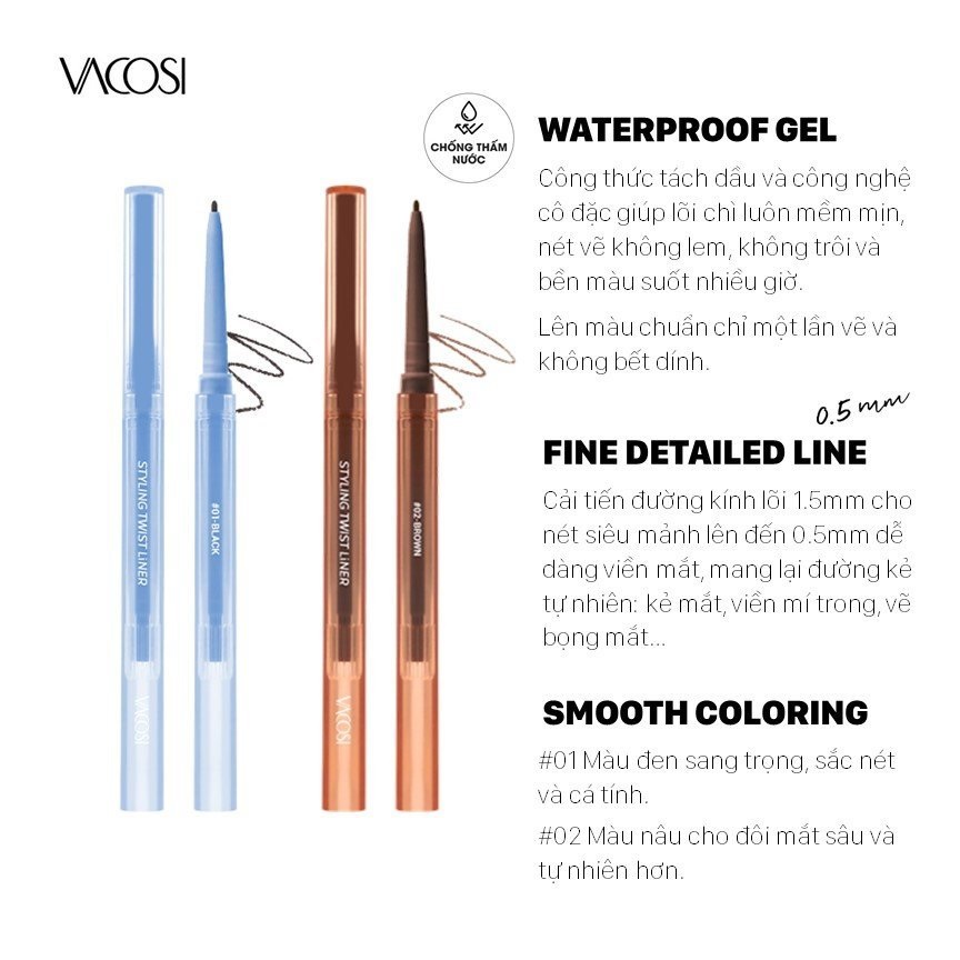 Chì Vặn Kẻ Mắt Dạng Gel Vacosi Styling Twist Liner 5ml [Bản Gold]