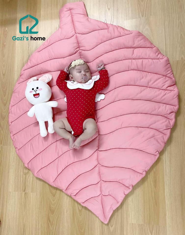 Thảm cotton chiếc lá- Thảm nằm cho bé - Màu hồng