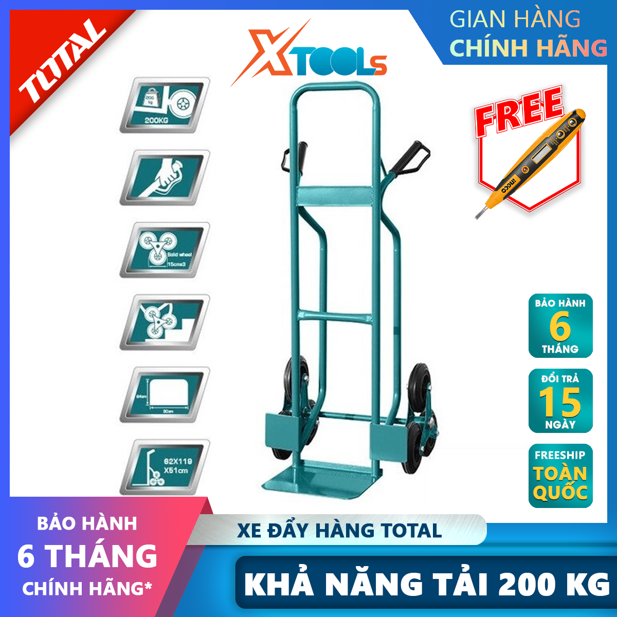 3 wheel ladder trolley total ththt20461 | loading capacity: 200kg tube frame thickness: 1,2x25mm xtools