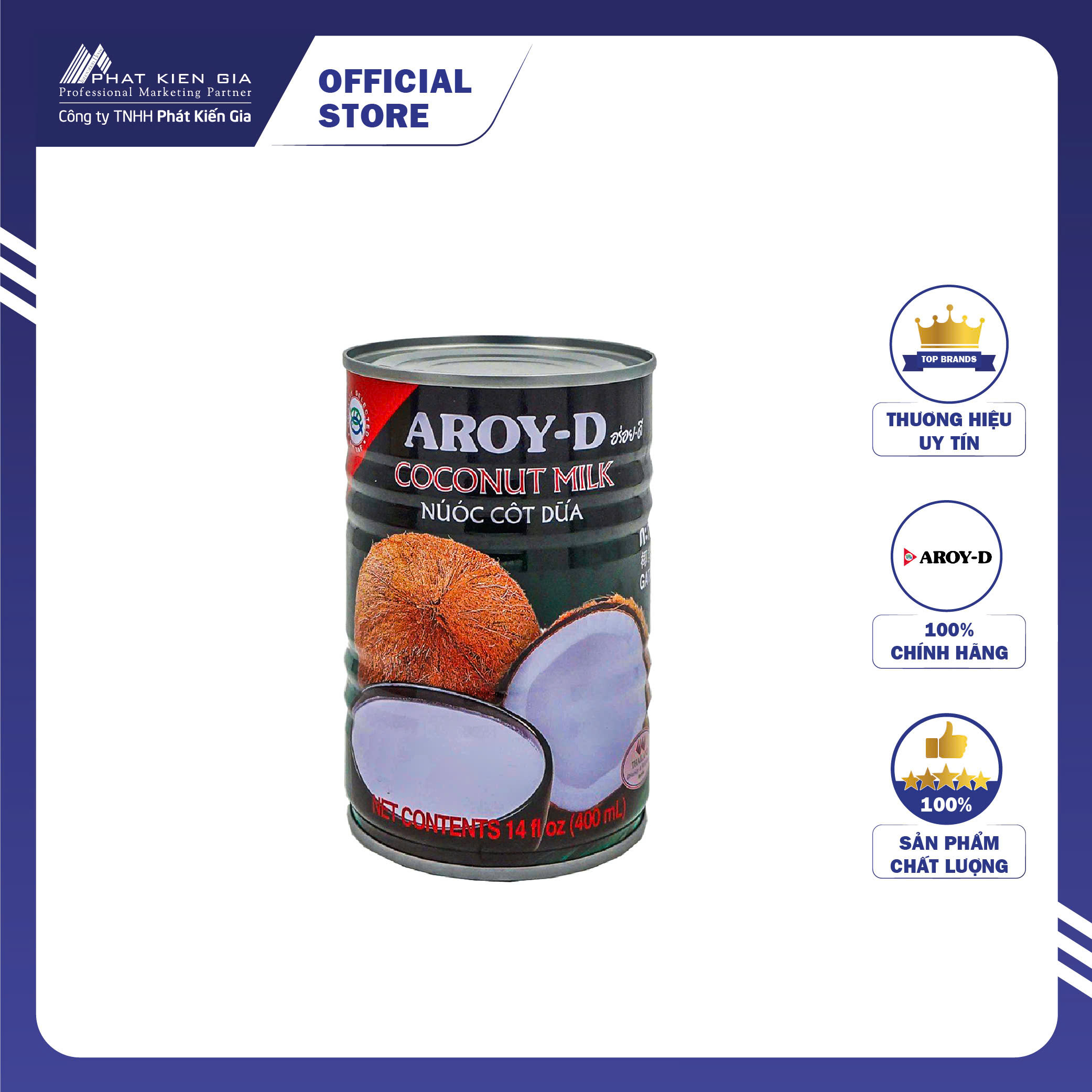 Nước Cốt Dừa Aroy-D 400ml - Nhập Khẩu Thái Lan | Aroy-D Coconut Milk 400ml