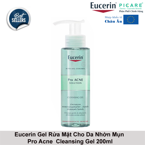 Eucerin - Gel Rửa Mặt Cho Da Nhờn Mụn ProAcne Cleansing 200ml nhập khẩu