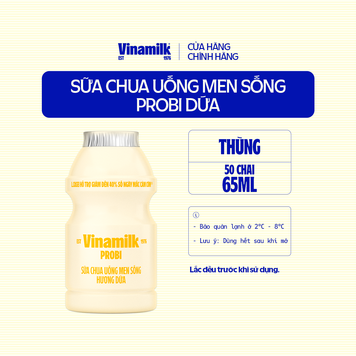 Thùng Sữa chua uống Probi Dứa chai 65ml - 50 chai/Thùng