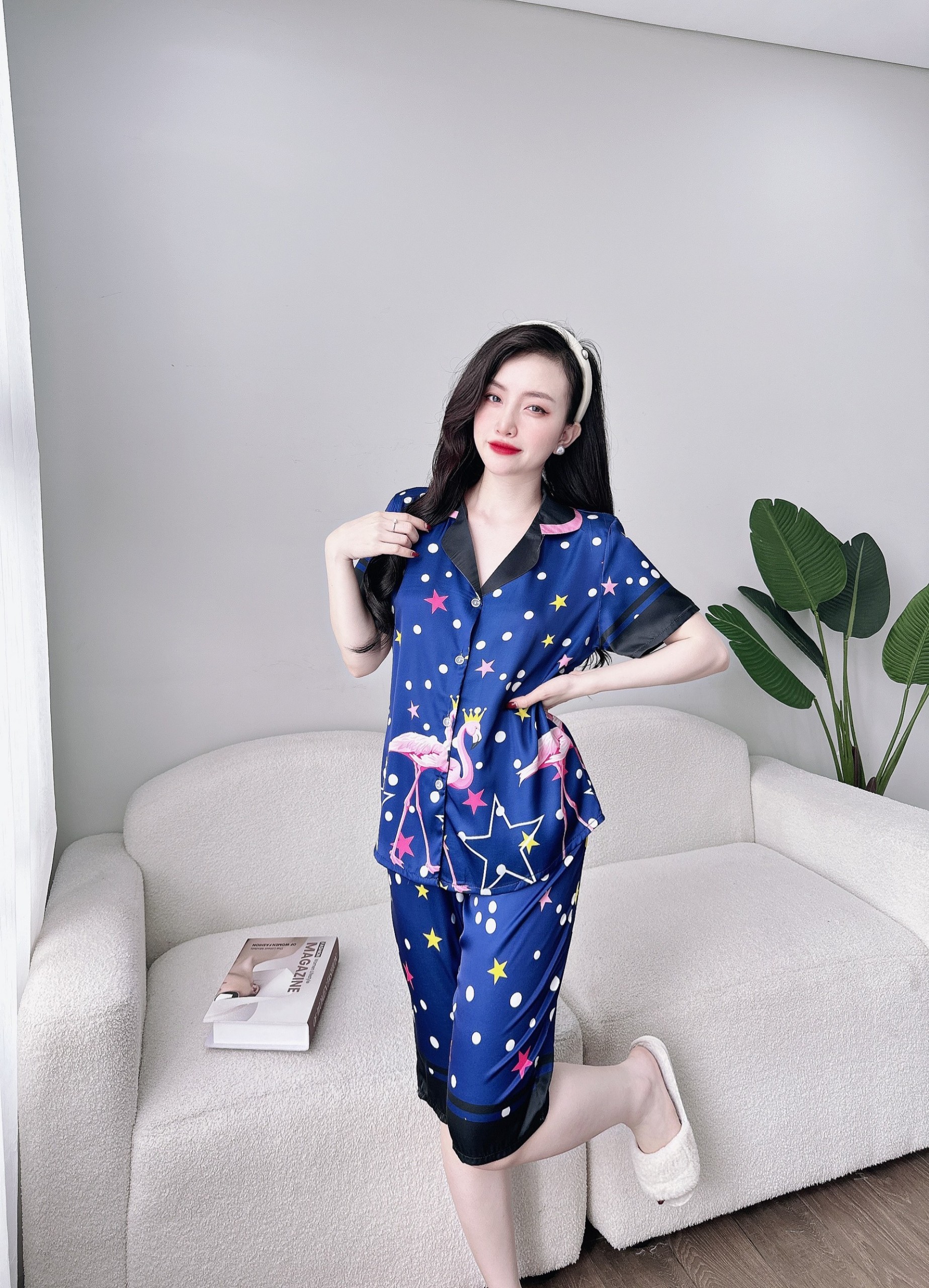 Bộ lửng lụa tay ngắn nhiều họa tiết dễ thương