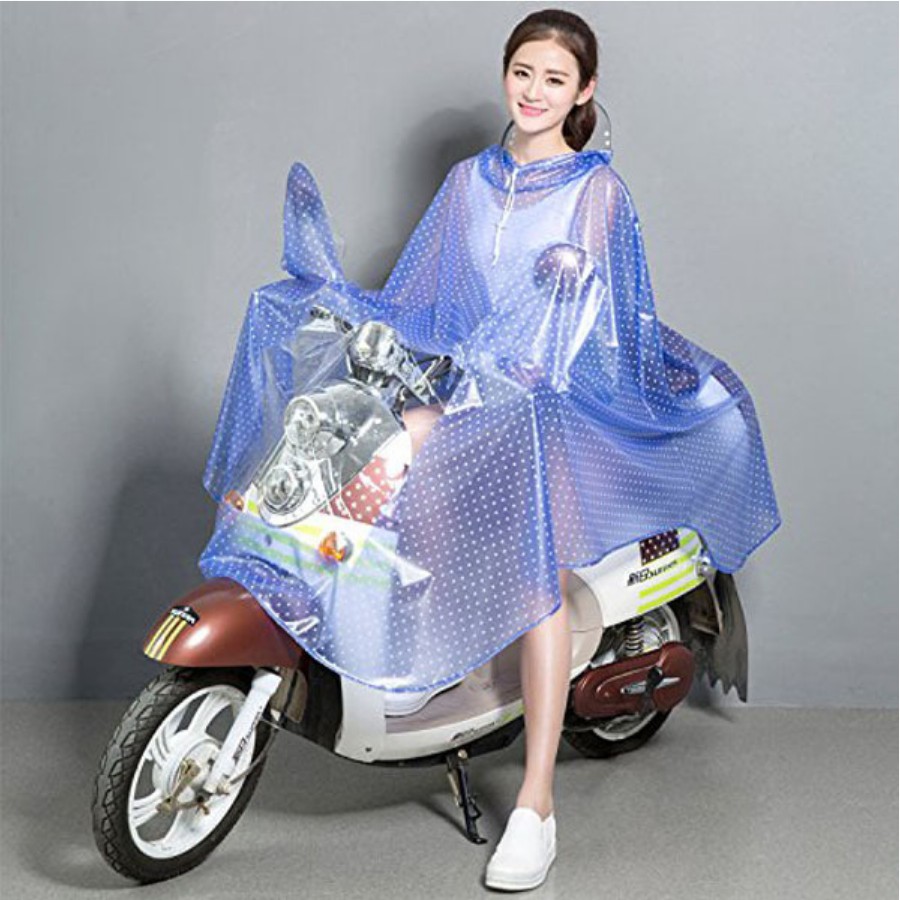 Áo mưa đi xe chấm bi có kính che mặt