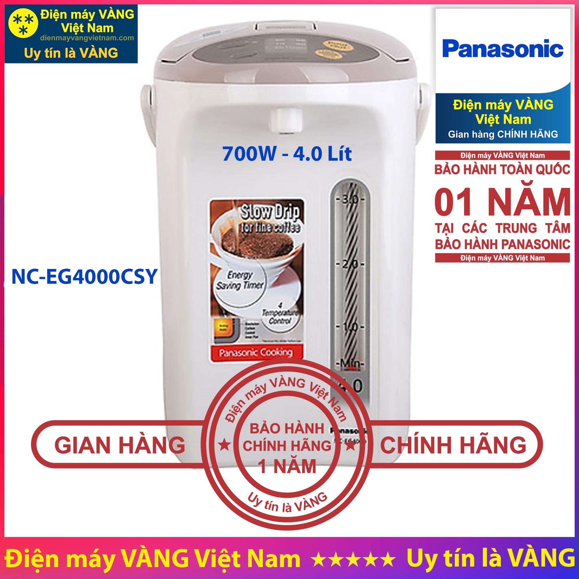 Bình thủy điện Panasonic NC-EG4000CSY 4 lít (Trắng) - Hàng chính hãng