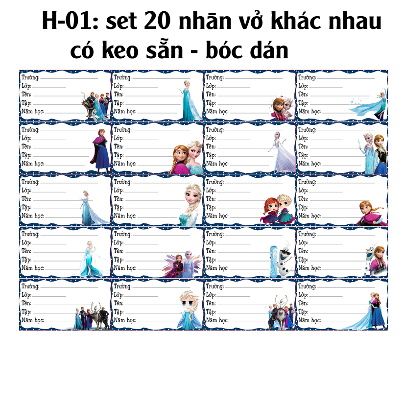 Nhãn vở Công chúa Elsa - Nhãn dán Công chúa Elsa (set 20 nhãn vở khác nhau)