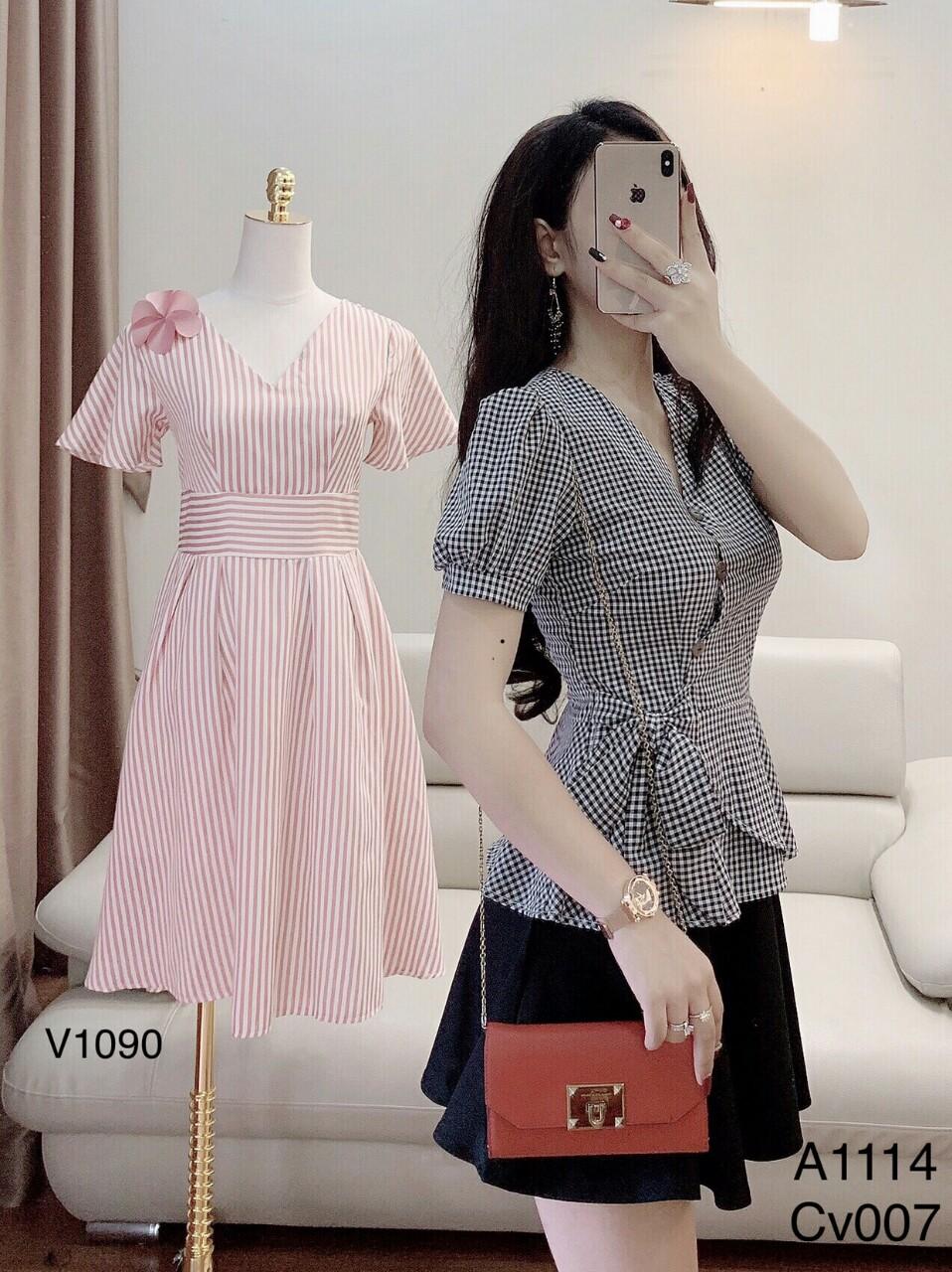 Short sleeve V-neck bowknot striped shirts