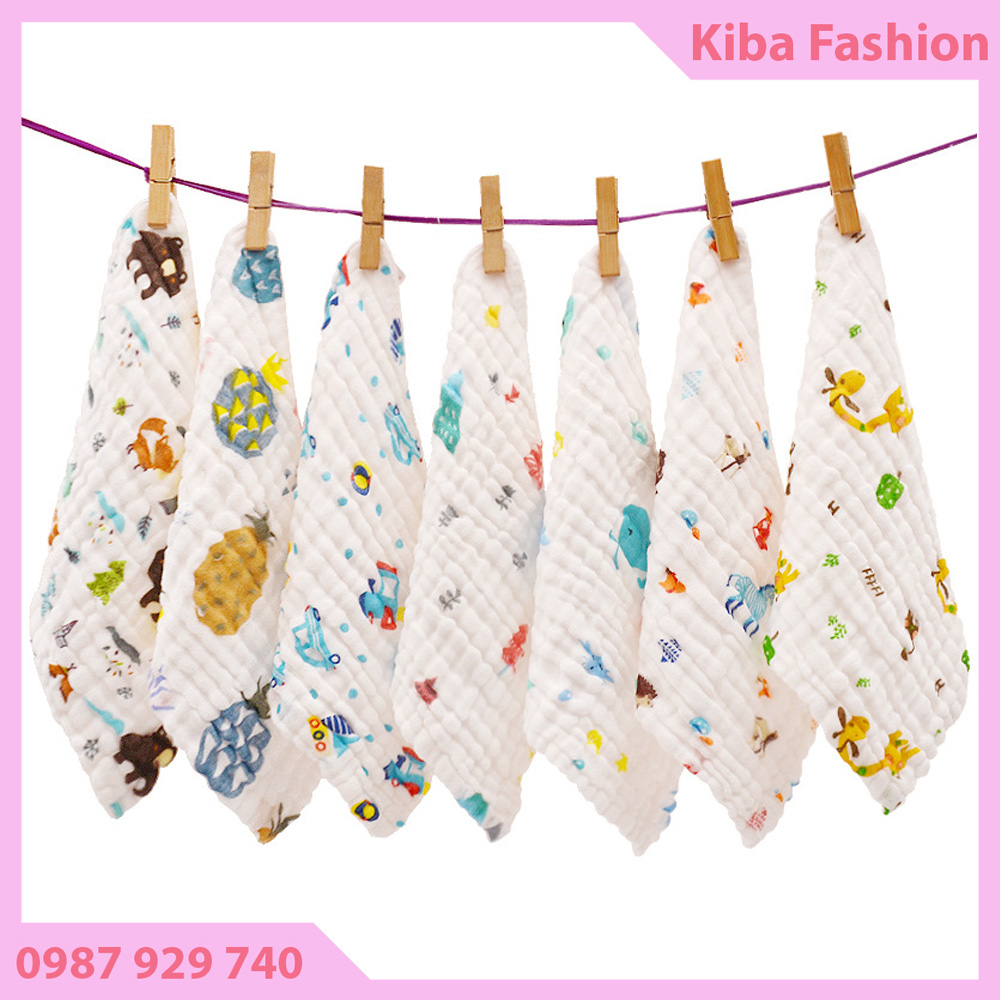 Khăn Sữa Sợi Tre 6 Lớp HBQ Kids túi zíp (Loại Nền Trắng) khăn sữa 100% cotton mềm mịn thấm nước an toàn cho trẻ sơ sinh KSTHBQ0400
