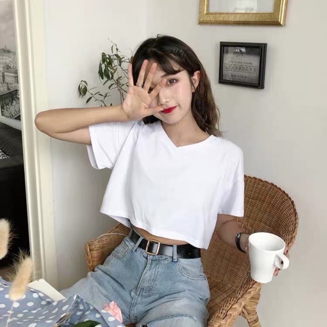 [Yến Trần] Áo Croptop Basic Cổ Tim Chất Cotton Đủ 4 Màu Hot Hit