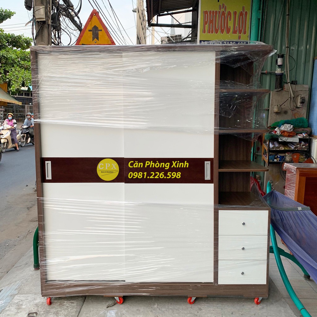 [Freeship HCM] Tủ áo gỗ MDF cửa lùa có kệ CPX-T08 ( 180x200 cm )