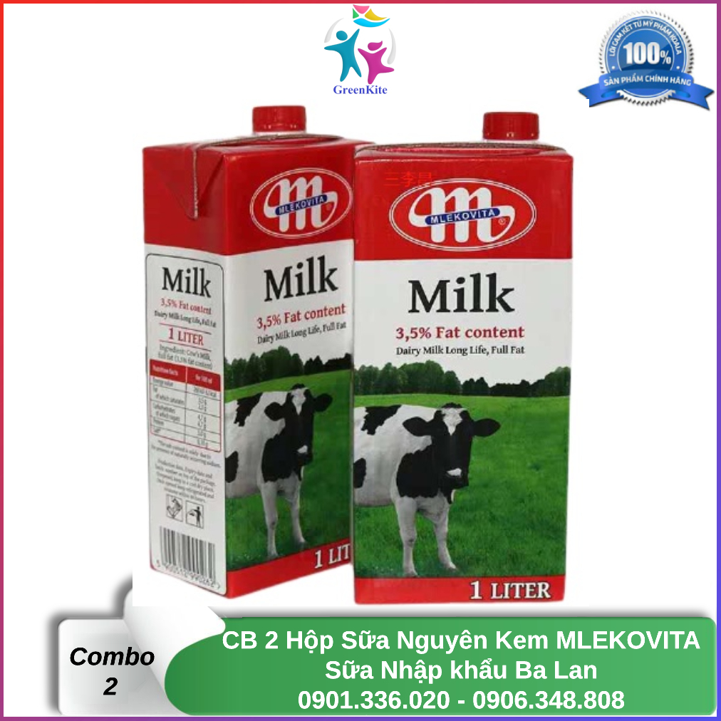 COMBO 2 Hộp Sữa Tươi Nguyên Kem MLEKOVITA 1L - Sữa Ba Lan Nhập Khẩu