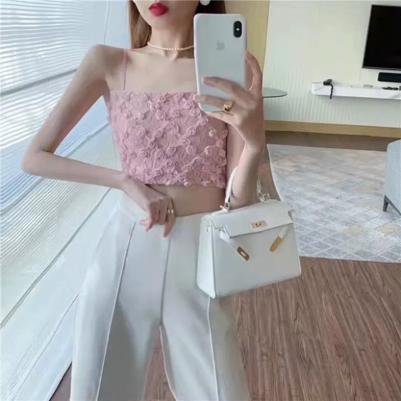 Áo 2 dây ren hoa hồng xinh xắn