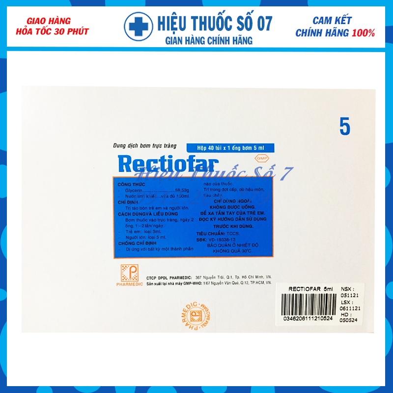 Ống bơm trực tràng RECTIOFAR 3ml và 5ml (giá cho nguyên hộp)