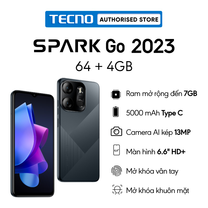 Điện thoại Tecno SPARK GO 2023 4GB/64GB - Helio A22 | 5000 mAh | 6,6" HD+| Cảm ứng vân tay