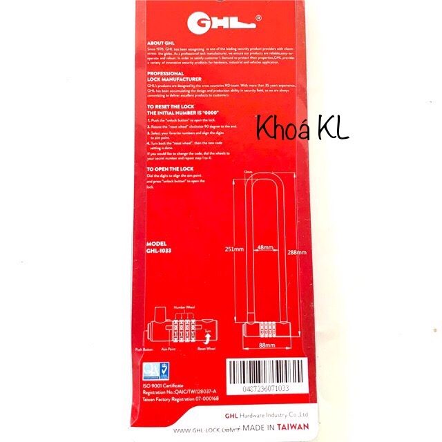 Ổ khoá số GHL càng dài hàng đài loan(chiều dài càng 248mm)