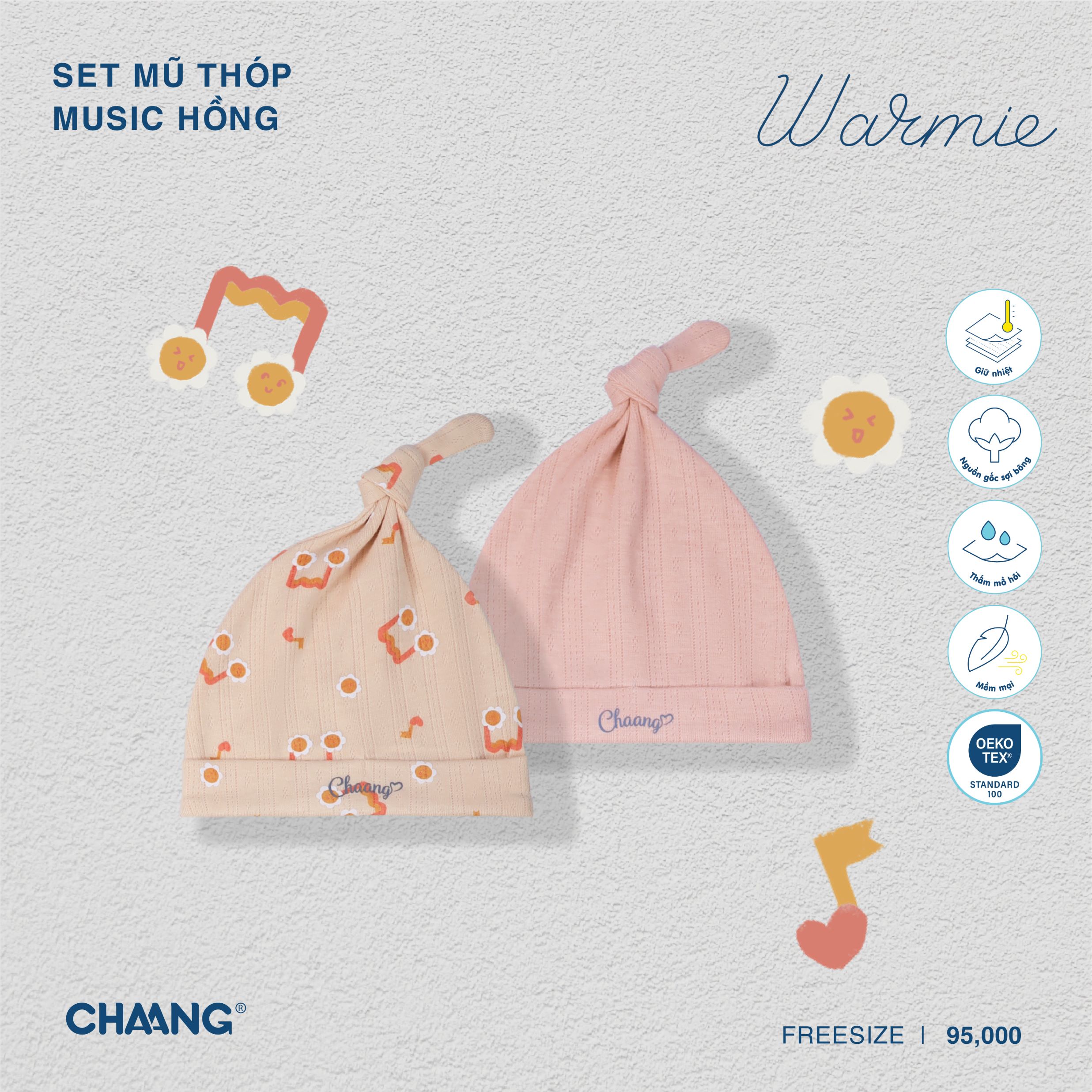 [CHAANG] SET 2 mũ thóp cho bé sơ sinh Music Chaang
