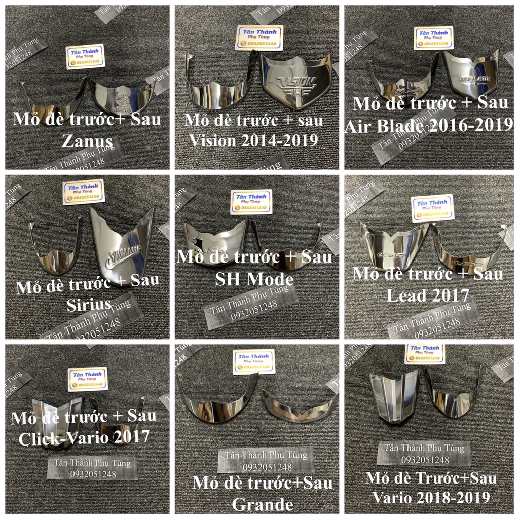 Ốp mỏ dè trước sau Inox các loại xe  Wave, Sirius, Air Blade, Vssion, SH,Vario, Lead ( 2 cái)