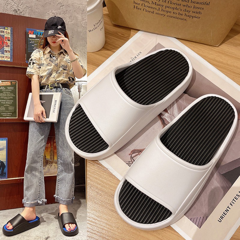 Dép quai ngang nam nữ độn đế 5cm họa tiét trơn nhựa EVA cao cấp phong cách ulzzang Hàn Quốc siêu Hot đi cực êm chân chống trơn trượt tốt TH Store