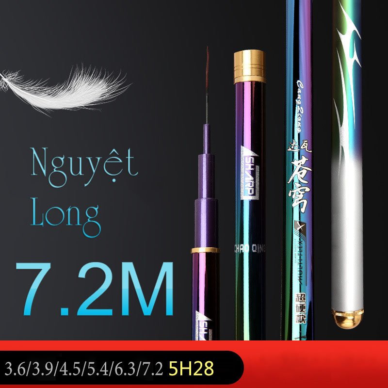 Cần câu tay cao cấp Nguyệt Long Sharp 5H ánh tím chất liệu carbon thích hợp câu cá nhiều địa hình CD10