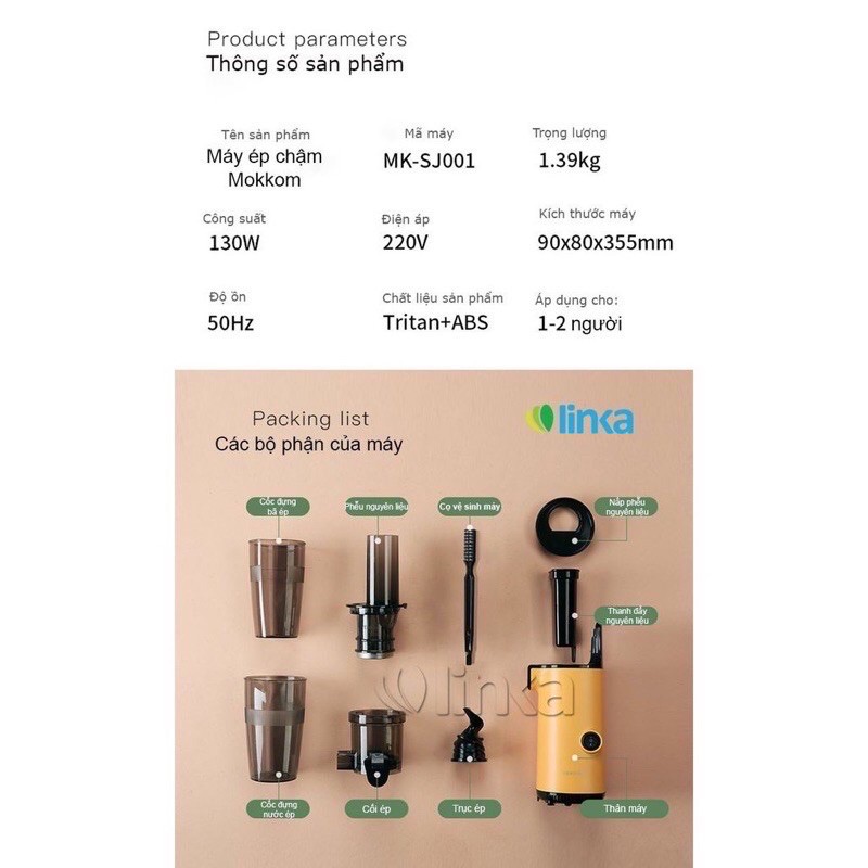 Máy Ép Chậm Mini Mokkom Hàng Chuẩn Bảo Hành 12 Tháng
