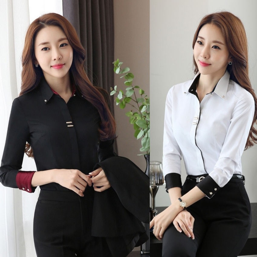 Áo sơ mi nữ trơn viền cổ dài tay thời trang emey luxury chất vải mềm mịn chuẩn form