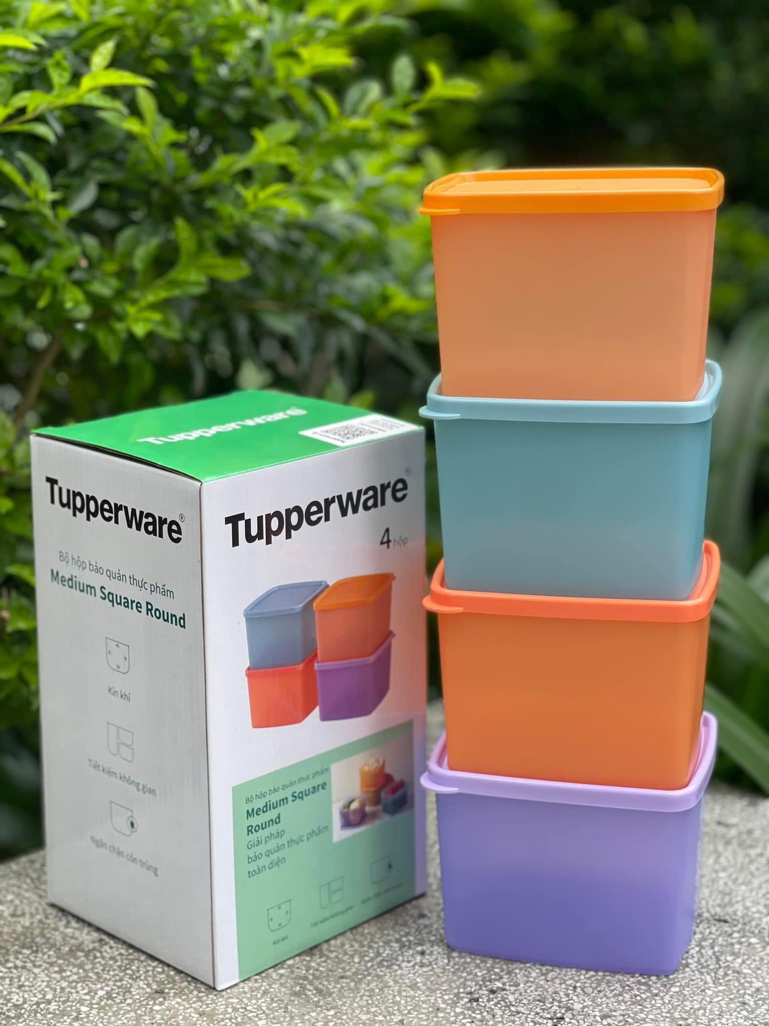 Bộ Hộp Medium Square Round 850ml (4 Hộp) - Tupperware