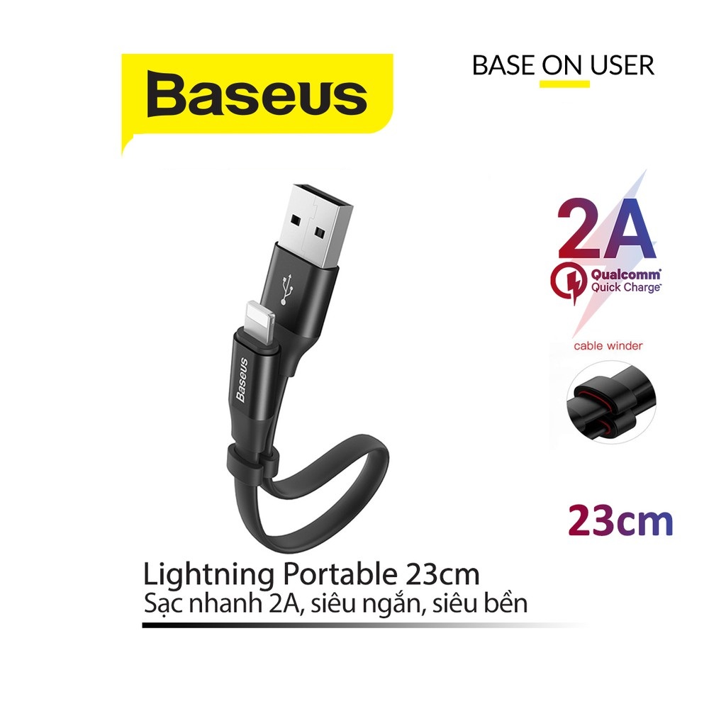 Cáp sạc nhanh 2A Baseus Portable chân Lightning dây dẹt tốc độ truyền dữ liệu nhanh chóng dài 23CM cho iPhone/iPad